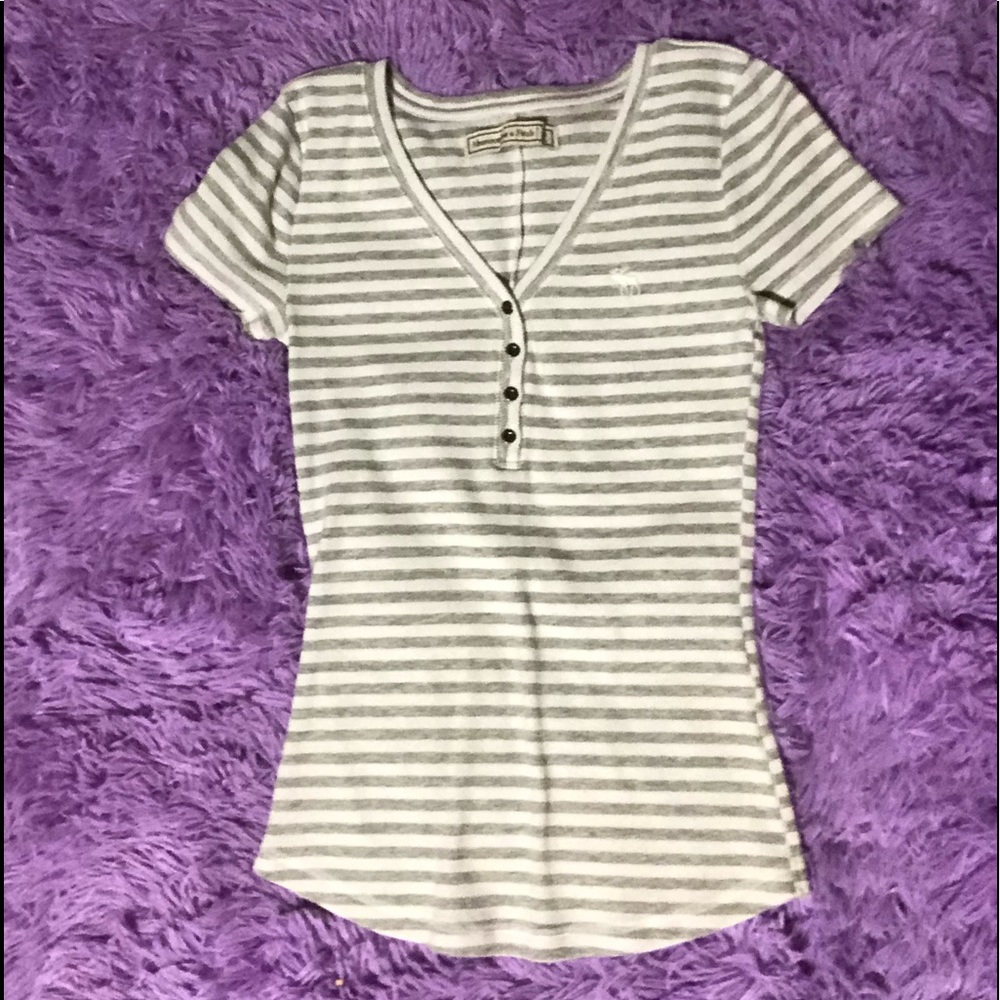 White and grey striped women’s v-neck